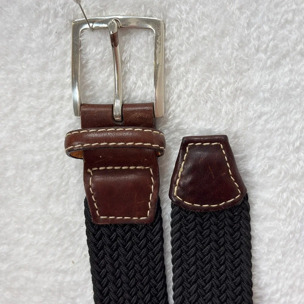 Duluth Trading Co Mens Braided Elastic Belt 2XL Black Leather Trim 40110
